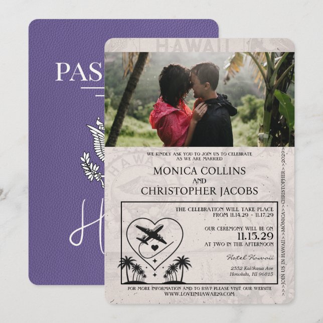 Invitación a la boda Lilac Purple Hawaii (Anverso / Reverso)