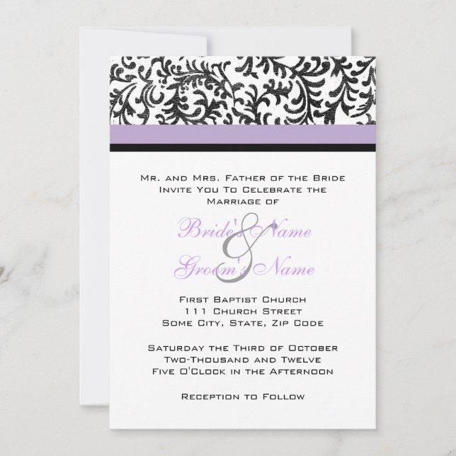 Invitación a la boda Lilac y Black Wedding (Anverso)