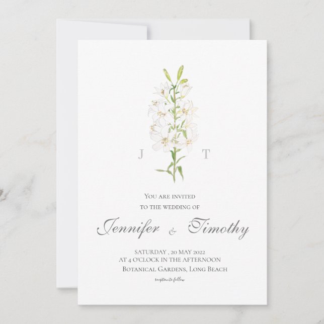 Invitación a la boda Lilia blanca botánica (Anverso)