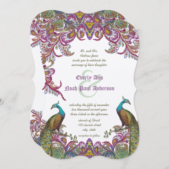 Invitación a la boda Lime Green y Raspberry Damask (Anverso / Reverso)