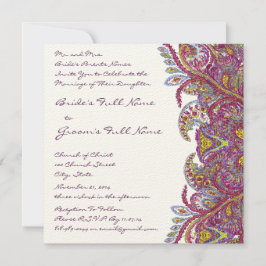 Invitación a la boda Lime Green y Raspberry Damask