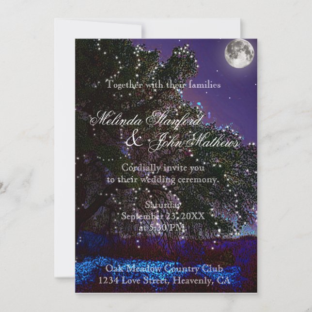 Invitación a la boda | Luces de árbol y luna (Anverso)