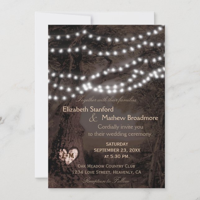 Invitación a la boda | Luces de cadena de monogram (Anverso)
