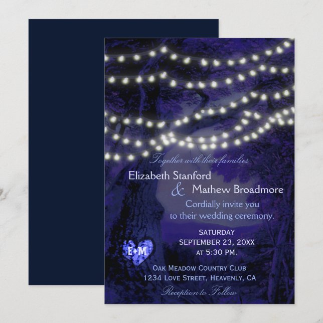 Invitación a la boda | Luces de cadena de monogram (Anverso / Reverso)