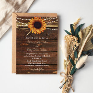 Invitación a la boda maderera de girasol y luces