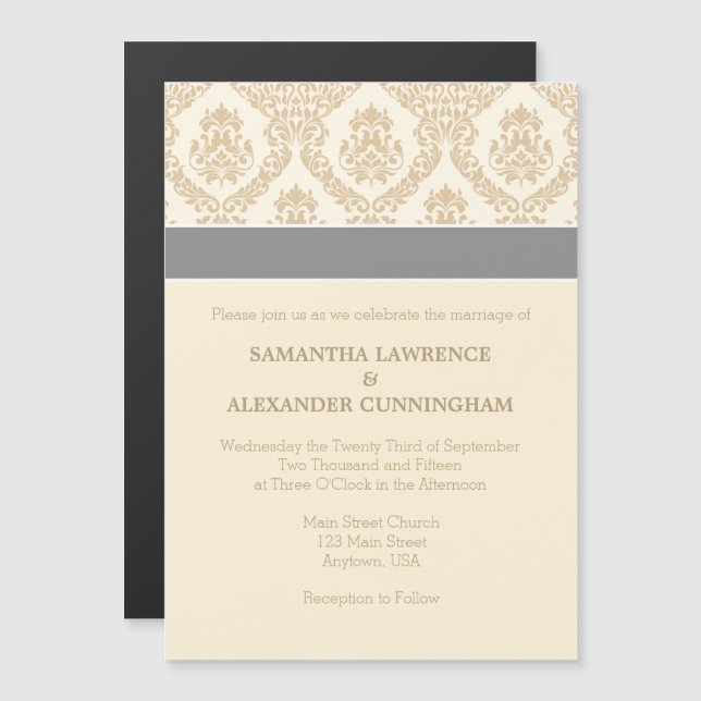 Invitación a la boda magnética Cream Brown Tan Dam (Anverso/Reverso)