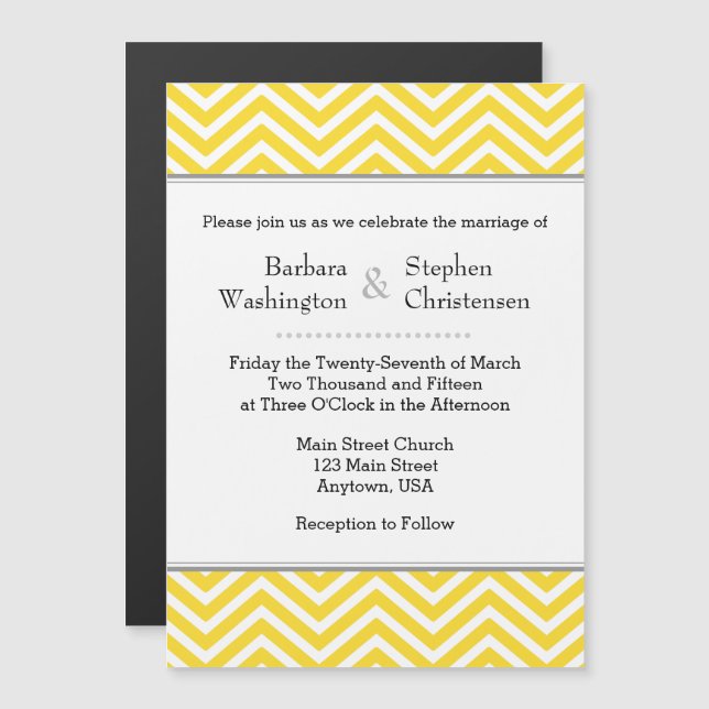 Invitación a la boda magnética de Chevron amarillo (Anverso/Reverso)