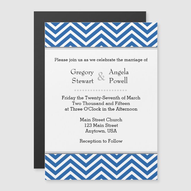 Invitación a la Boda Magnética de Chevron Azul (Anverso/Reverso)