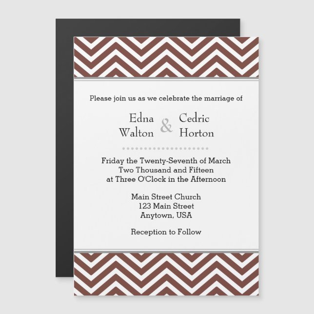Invitación a la boda magnética de Chevron Brown (Anverso/Reverso)