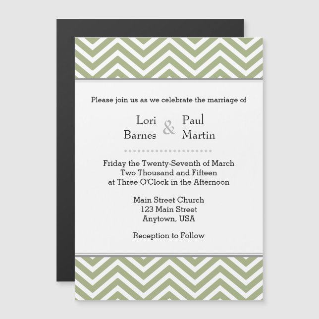 Invitación a la Boda Magnética de Chevron de Oliva (Anverso/Reverso)