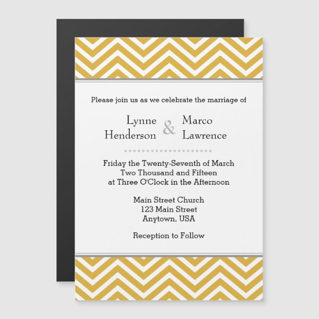 Invitación a la Boda Magnética de Chevron Gold (Anverso/Reverso)