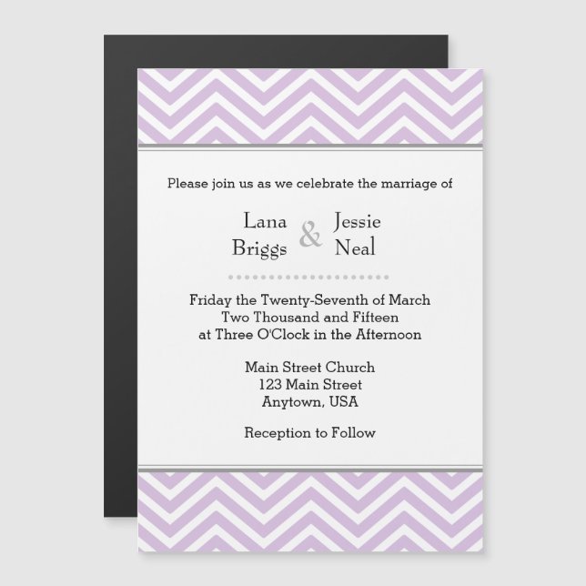 Invitación a la boda magnética de Chevron Lavender (Anverso/Reverso)