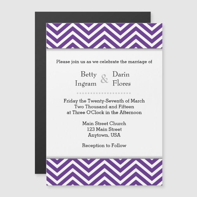 Invitación a la Boda Magnética de Chevron Púrpura (Anverso/Reverso)