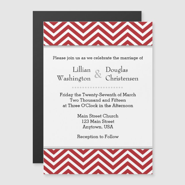 Invitación a la boda magnética de Chevron Rojo (Anverso/Reverso)