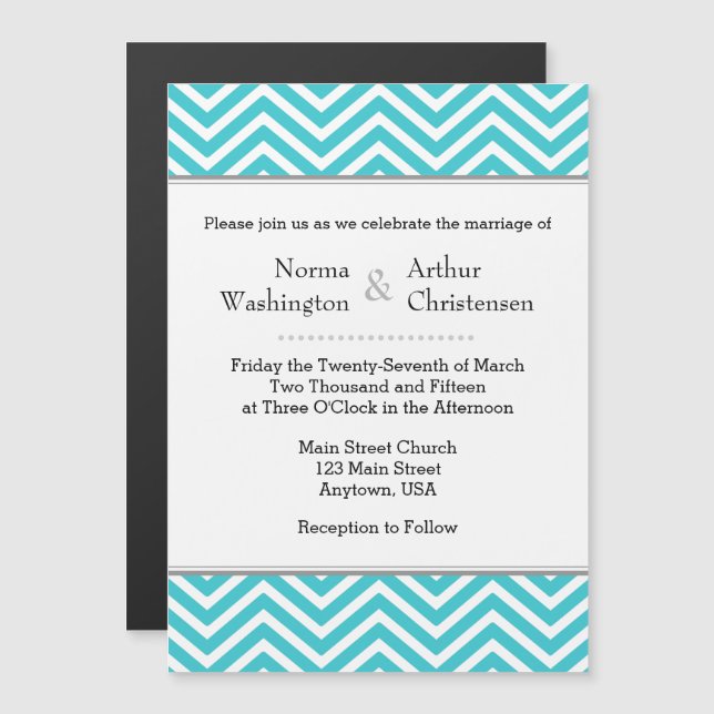 Invitación a la boda magnética de Chevron Verde az (Anverso/Reverso)