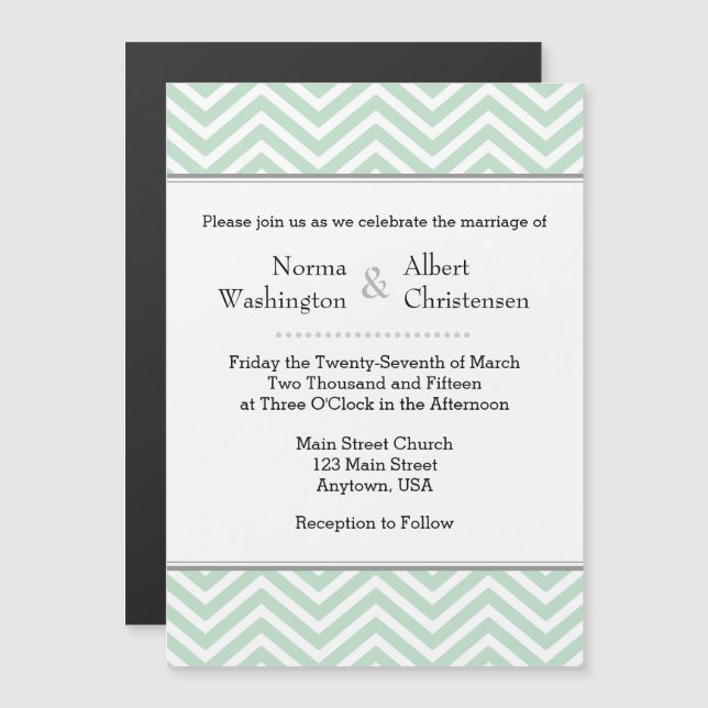 Invitación a la Boda Magnética de Chevron Verde de (Anverso/Reverso)