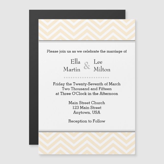 Invitación a la boda magnética de Cream Ivory Chev (Anverso/Reverso)
