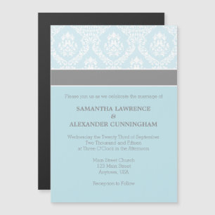 Invitación a la boda magnética de Damasco azul en 