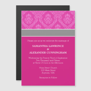 Invitación a la boda magnética de damasco rosa cal