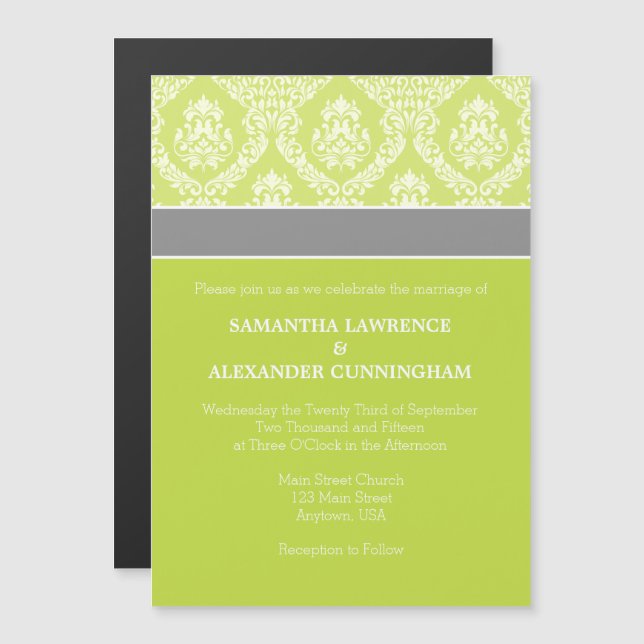 Invitación a la boda magnética de la Damasco Verde (Anverso/Reverso)