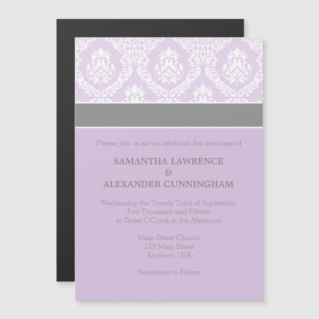 Invitación a la boda magnética de lavanda de Damas (Anverso/Reverso)