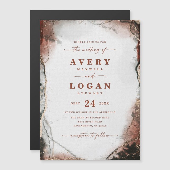 Invitación a la boda magnética de orina y cazador  (Anverso/Reverso)