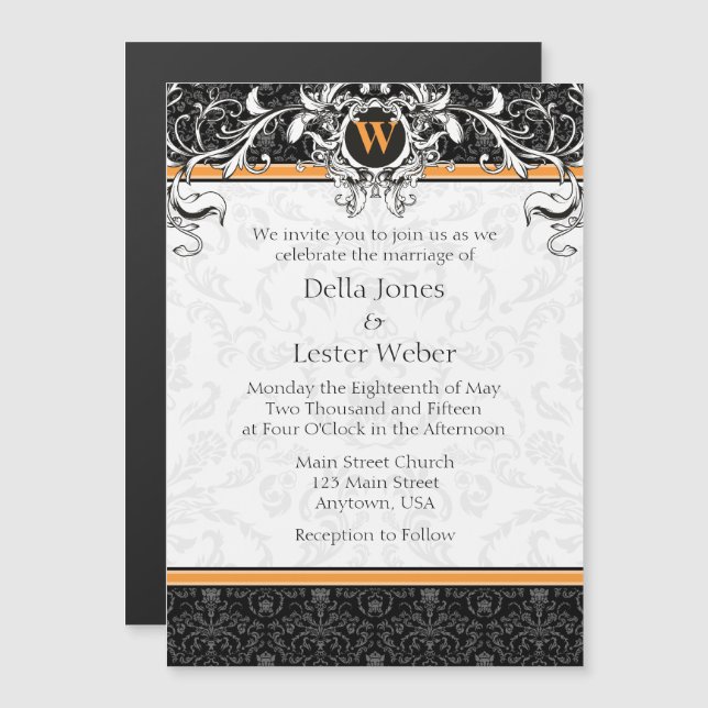 Invitación a la boda magnética del monograma negro (Anverso/Reverso)