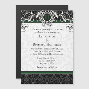 Invitación a la boda magnética del monograma negro