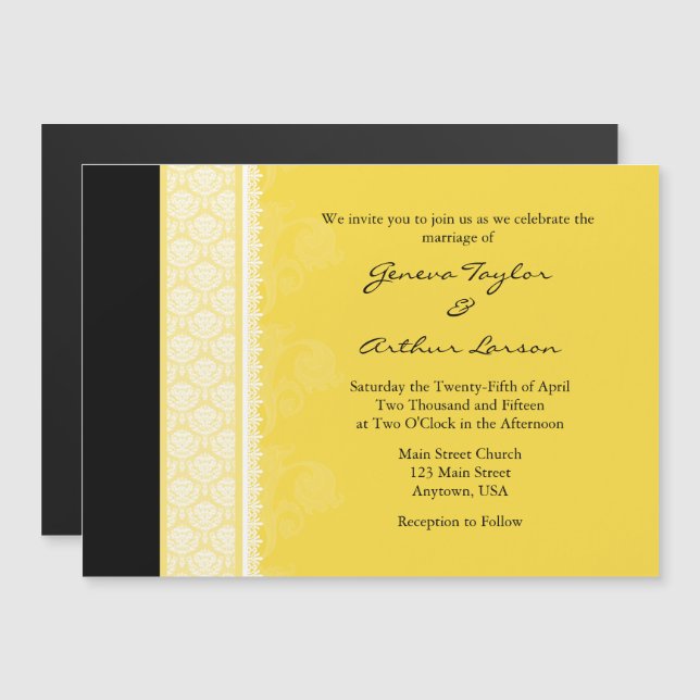Invitación a la boda magnética moderna amarilla y  (Anverso/Reverso)