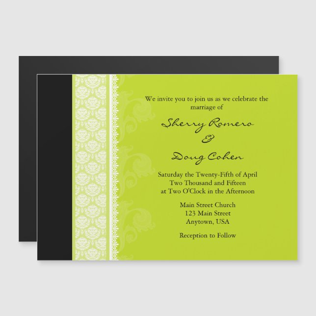 Invitación a la Boda Magnética Moderna Lime Green (Anverso/Reverso)