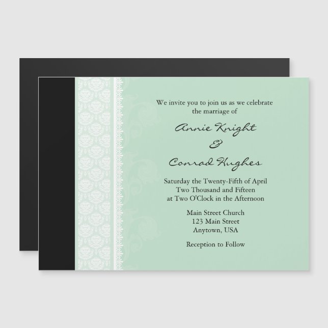 Invitación a la Boda Magnética Moderna Mint Green (Anverso/Reverso)