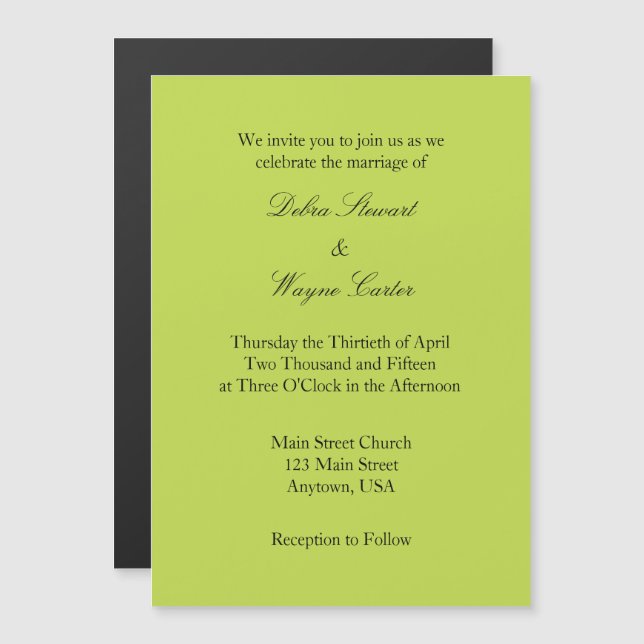 Invitación a la boda magnética simple Lime Green (Anverso/Reverso)