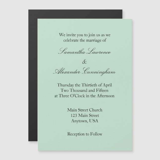Invitación a la boda magnética simple Mint Green (Anverso/Reverso)