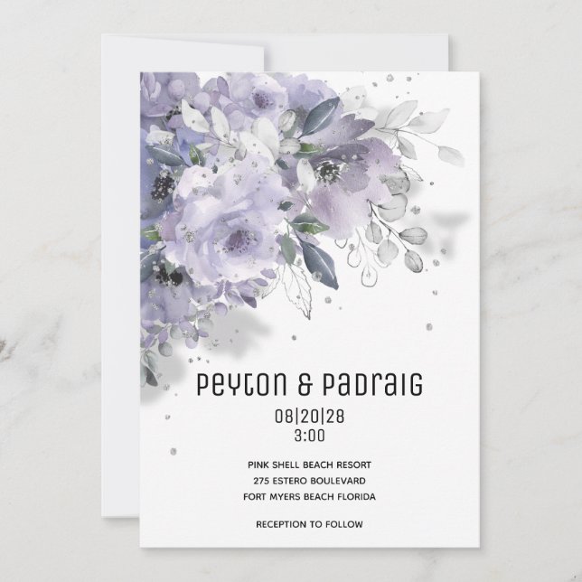 Invitación a la boda malva plateada (Anverso)