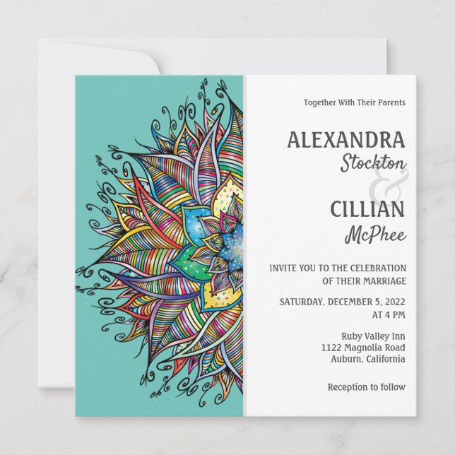 Invitación a la boda manala colorida de moda (Anverso)