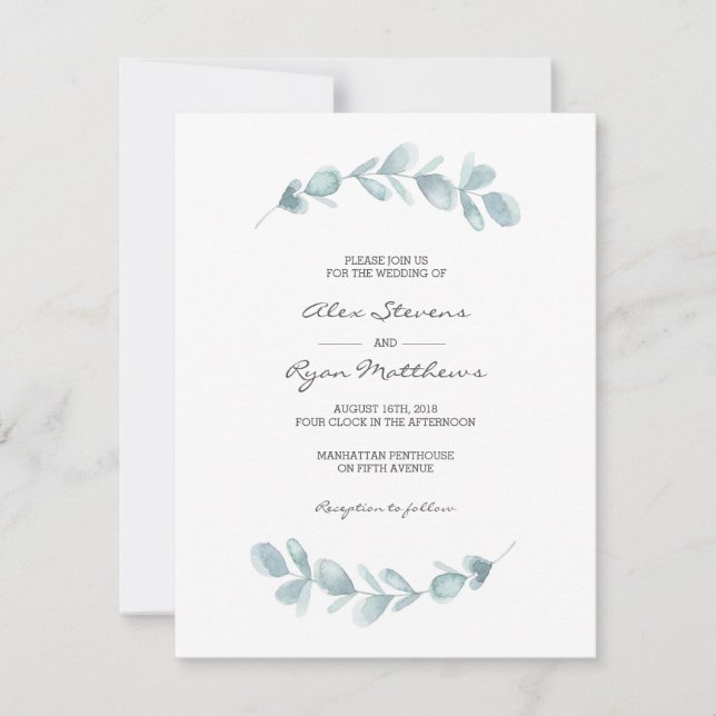 Invitación a la boda| Mancha de agua del jardín eu (Anverso)