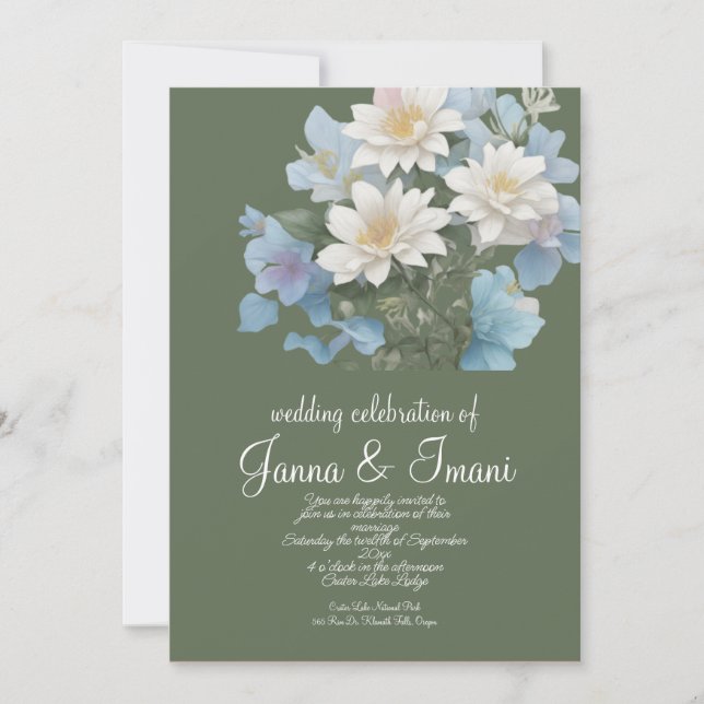 invitación a la boda mar azul floral pastel (Anverso)