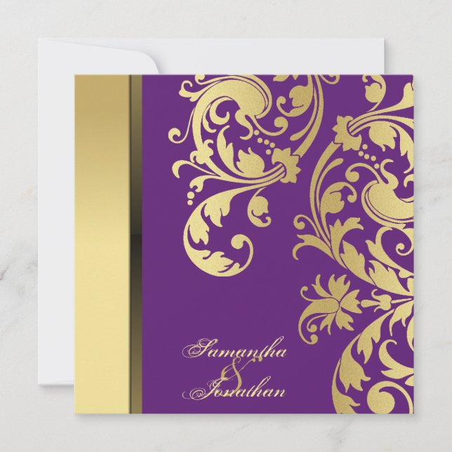 Invitación a la boda Maravilla dorada púrpura flor (Anverso)