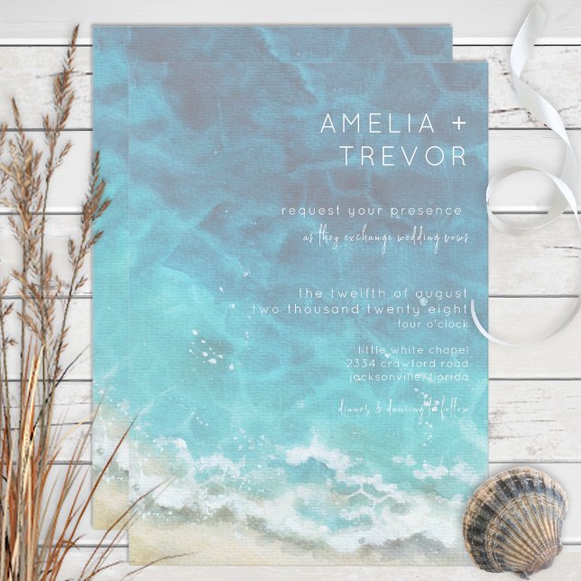 Invitación a la boda marina y a la playa de acuare (Subido por el creador)
