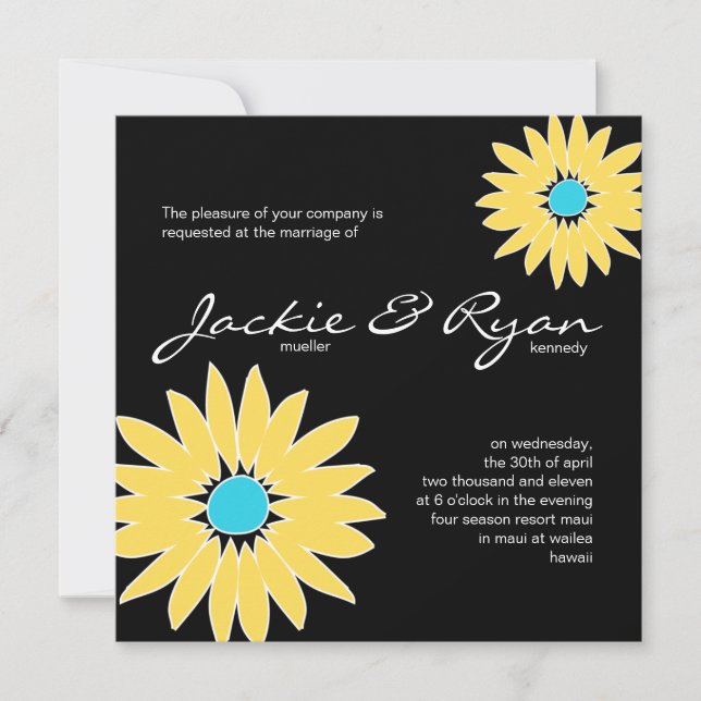 Invitación a la boda marital Azul amarillo negro (Anverso)