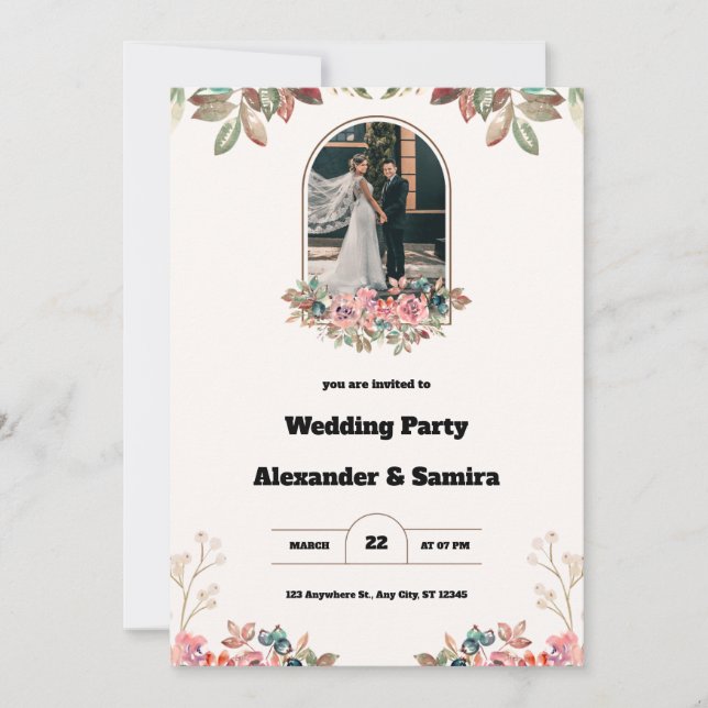 Invitación a la boda marrón acuarela (Anverso)