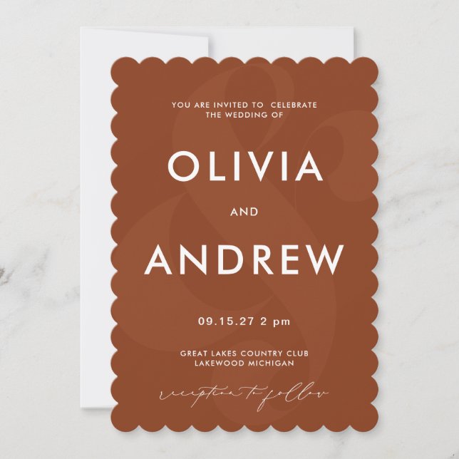 Invitación a la boda marrón de chocolate y Ampersa (Anverso)