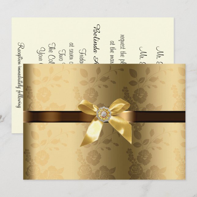 Invitación a la boda marrón de oro y chocolate (Anverso / Reverso)