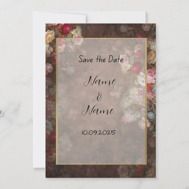 Invitación a la boda marrón floral (Anverso)