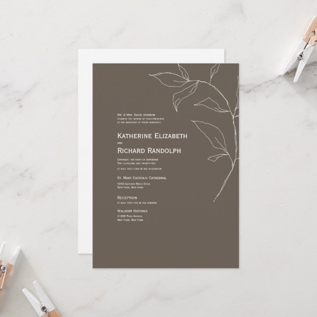 Invitación a la boda marrón moderna de dos lugares (Anverso/Reverso In Situ)