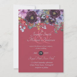 Invitación a la boda marrón morado de moras rosada