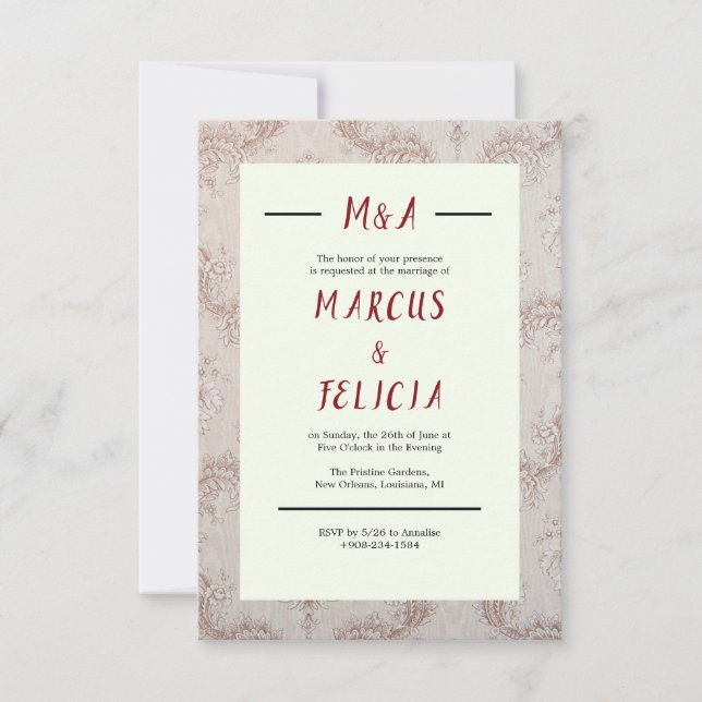 Invitación a la boda marrón retro (Anverso)