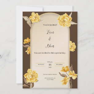 Invitación a la boda marrón y amarilla moderna