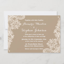 Invitación A La Boda Marrón Y Blanca Floral Lace