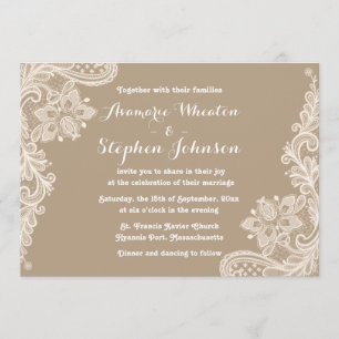 Invitación A La Boda Marrón Y Blanca Floral Lace